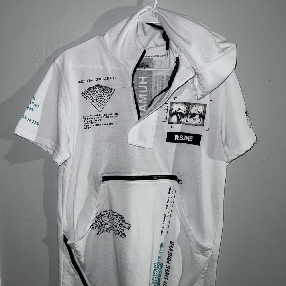 White Graphic Short-Sleeve Hooded Shirt